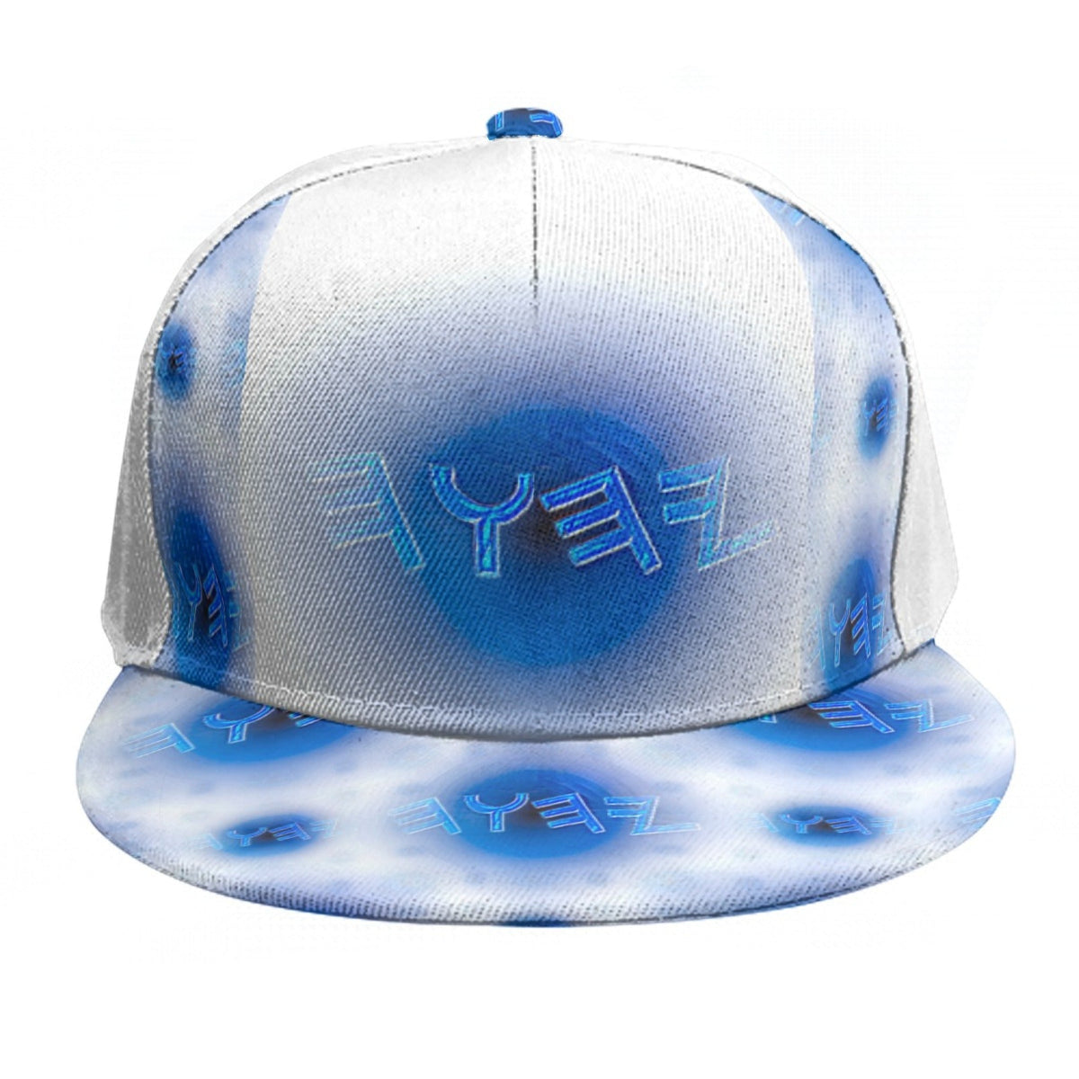 Creator Yahuah (01) snapback cap with vibrant blue celestial graphic from Part 01-01 Moon, Air & Water series.